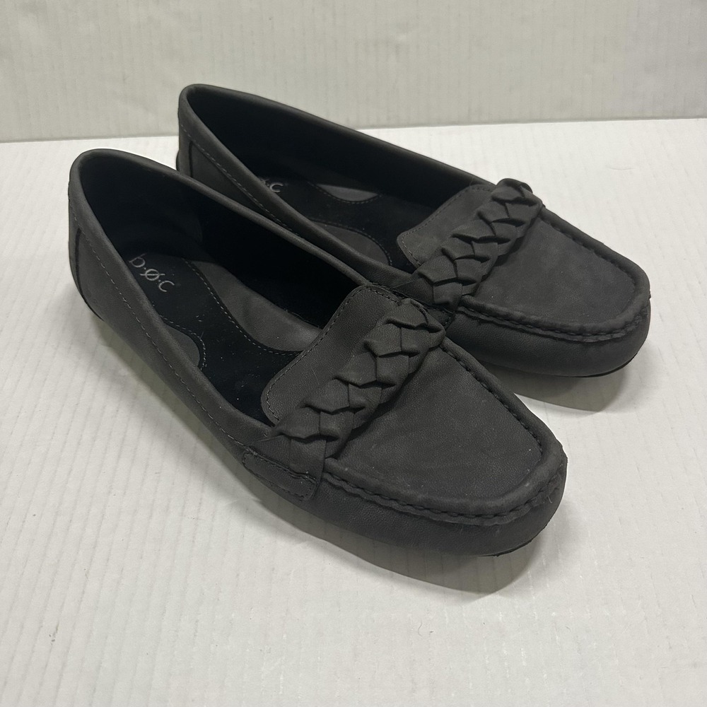 B.o.c. Moccasin Flat Shoes Womens 8.5 Gray Leather Slip On Braided Comfort